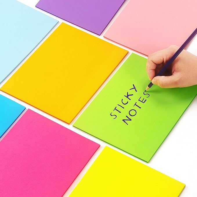 Sticky Notes 8x6 inch Bright Colors Self-Stick Pads 8 Pads/Pack 35 Sheets/Pad Total 280 Sheets