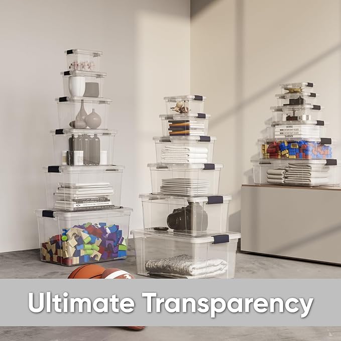 Superio Clear Storage Boxes with Lids, 8.75 Quart Plastic Container Bins for Organizing, Stackable Crates, BPA Free, Non Toxic, Odor Free, Organizers for Home, Office, School, and Dorm