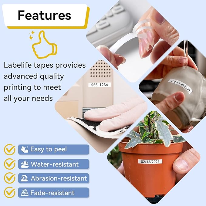Labelife TZe-211 Label Maker Tape 6mm Compatible with Brother P Touch Label TZe TZ Tape 6mm 0.23 Laminated White 1/4 Inch TZe211 for Ptouch PTD210 PTD220 PTH110 PTD400 PTD600, 5-Pack