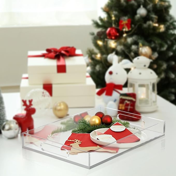 Acrylic Organizer Tray with Handles - Bed Table, Lucite Organizer for Bench, Coffee Table, Countertop, Kitchen, Bathroom, Living Room, Powder Room