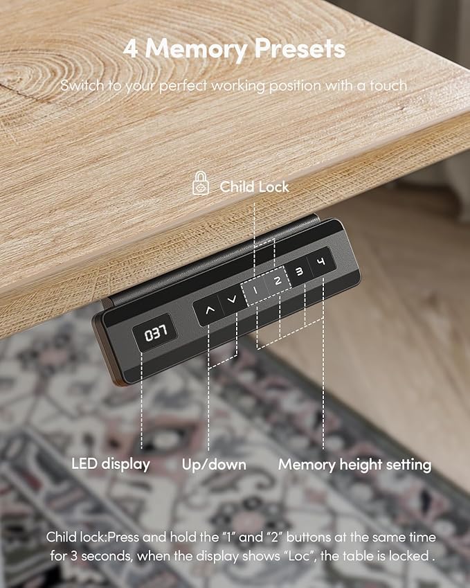 FEZIBO One-Piece Standing Desk Adjustable Height Stand up Home Office Desk, 48x24 Inch Electric Standing Computer Desk, with 4 Memory Presets, Fixable casters, Maple