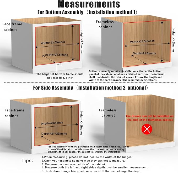 22”W x 21”D x 3”H Soft Close Slide Out Wood Drawer Organizer for Kitchen, Bottom and Side Assembly (Cabinet Opening>23.5 inches for Bottom Assembly, Opening= 23 inches for Side Assembly)