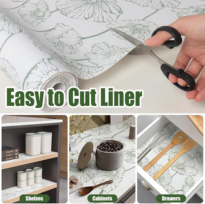 Shelf Liner for Kitchen Cabinets Non-Adhesive Cabinet Liner,Non-Slip Drawer Liners,Waterproof Pantry Shelf Liners Cover,Easy to Clean Cabinet Liners for Shelves,Drawers (12In x 16.4FT)