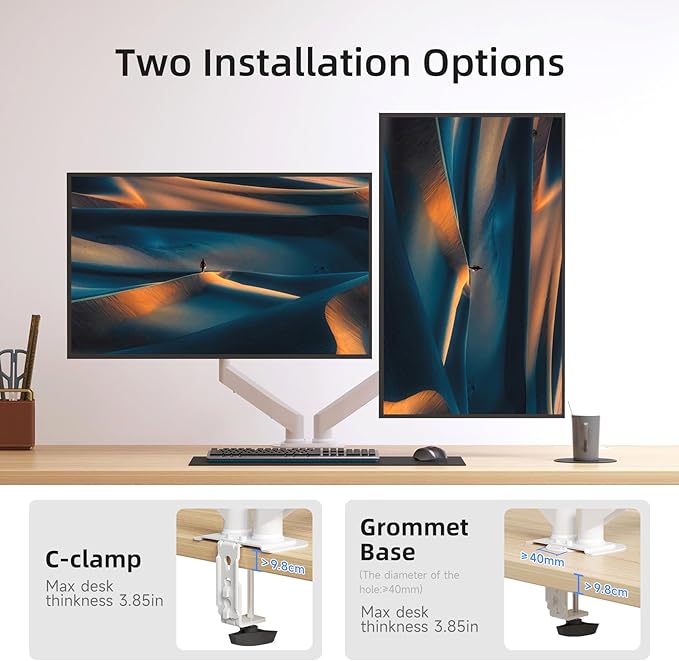 Suptek Dual Monitor Mount Stand-Height Adjustable Gas Spring Monitor Arm Desk Mount for 2 Monitor Screens 17 to 32 inches - Each Arm Holds up to 22lbs,White(MD8SPW)