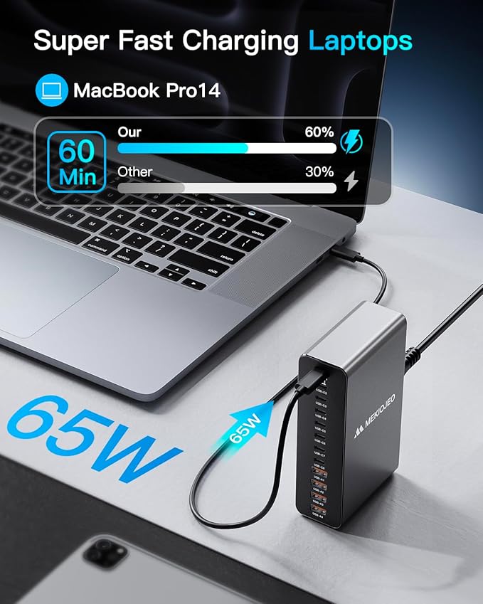 Aluminum Alloy 380W Charging Station Fast USB C Charger Block 12 Ports 65W Laptop GaN Charger for MacBook Pro/Air/iPad Pro/iPhone (Gray)