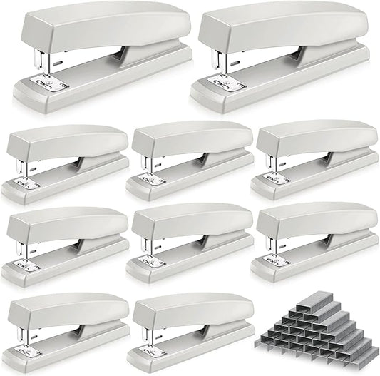 Marspark 10 Pcs Stapler for Desk Office Staplers Bulk with 6000 Staples 25 Sheet Capacity for School Office (White)