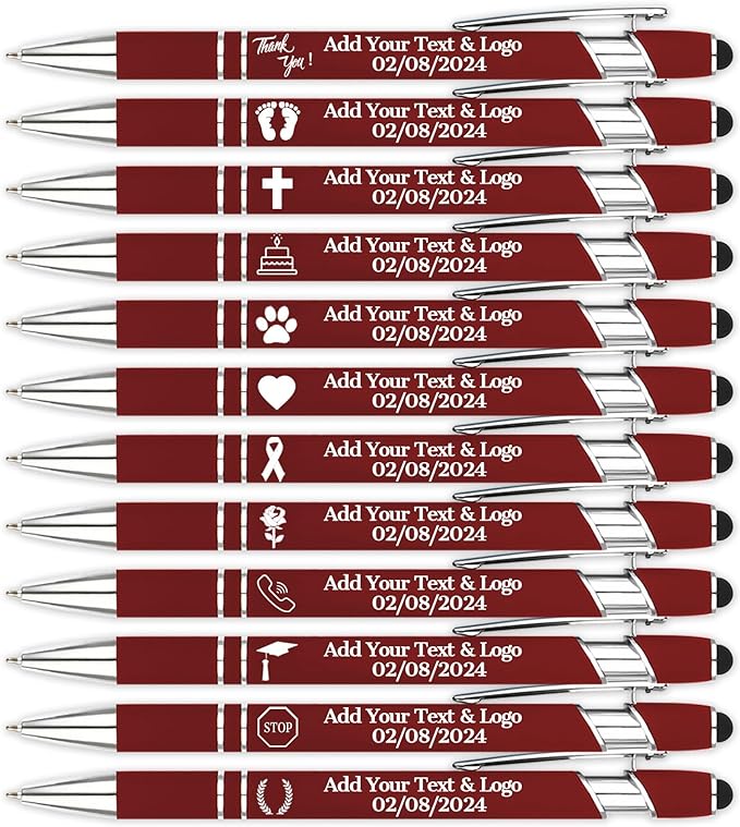 Personalized Pens with Name Logo or Message, Up to 1200 pcs Bulk Custom Metal Ballpoint Pen with Black Ink Customized Gift for Business, Graduation and Promotions (Dark Red)