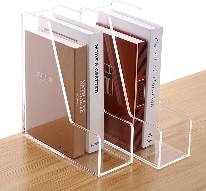 SANRUI Acrylic Magazine File Holders, Classroom Organization and Storage, Clear Bookend File Sorter, Desktop File Organizer 2-Pack