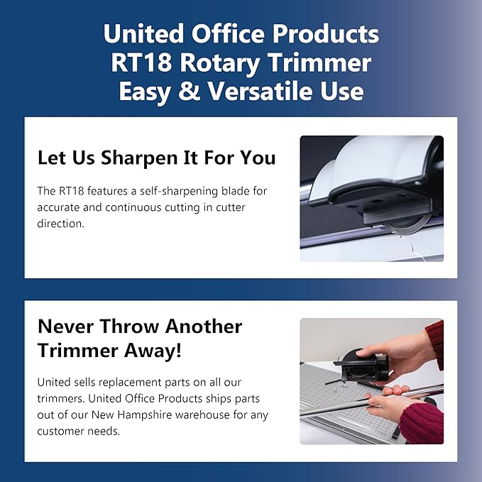 United Office Products RT18 Commercial Rotary Paper Trimmer, Sturdy Metal Base, 18" Cut Length, 15 Sheet Capacity, Paper Cutter for Offices, Schools and Crafts