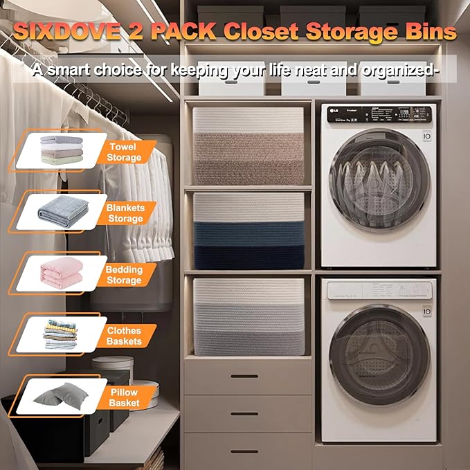 Storage Baskets for Organizing, 2 Pack Woven Basket for Storage, Rectangle Baskets for Shelves Closet Organizers, Toy Basket for Nursery Storage Living Room, Laundry Room, Bedroom (Gradient Blue)