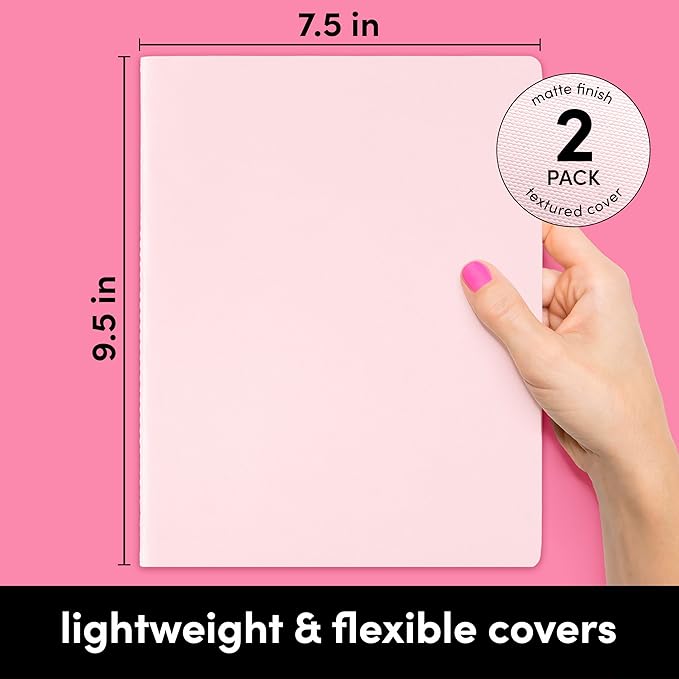 PAPERAGE Soft Cover Lined Journal Notebook, 2 Pack, (Blush), 100 Pages, Large 7.5 inches x 9.5 inches, College Ruled, Ideal for Note Taking & Travel Journal