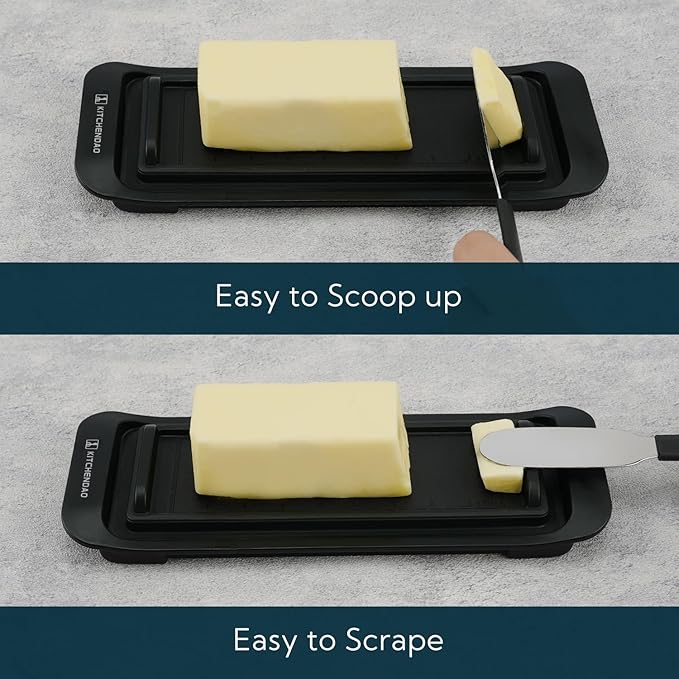 KITCHENDAO Airtight Butter Dish with Lid for Countertop and Refrigerator Door Shelf, Butter Keeper, Plastic Butter Holder Tray Container for West/East Coast Butter, Black