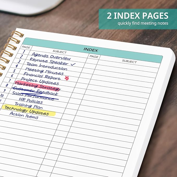 6 Pack of Meeting Notebook for Work Organization - Work notebook with action items, Meeting Minutes Planner Notebook, Perfect Office Supplies for Men & Women - Pink