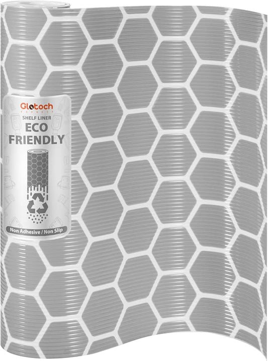 Glotoch Premium Non Slip Shelf Liner 12” X 20 Ft, Non Adhesive Drawer Liner, Waterproof Shelf Paper for Kitchen Cabinets, Drawer, Fridge, Wire Shelving, Pantry, Bathroom-Heavy Duty,Geometric Grey