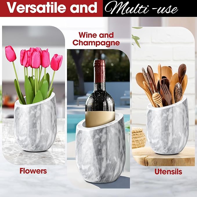 Flexzion Marble Wine Chiller Bucket – White Wine Cooler & Champagne Bucket for Bar Cart Decor, Kitchen & Parties – Gifts for Men, Women & Enthusiasts – Fits 750ml Bottles
