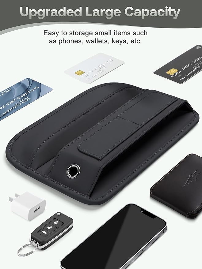 Universal Fit Premium Leather Car Seat Gap Filler Organizer, Center Console Organizer with Card Slots for Car Suv Truck (Black, 2 Pack)