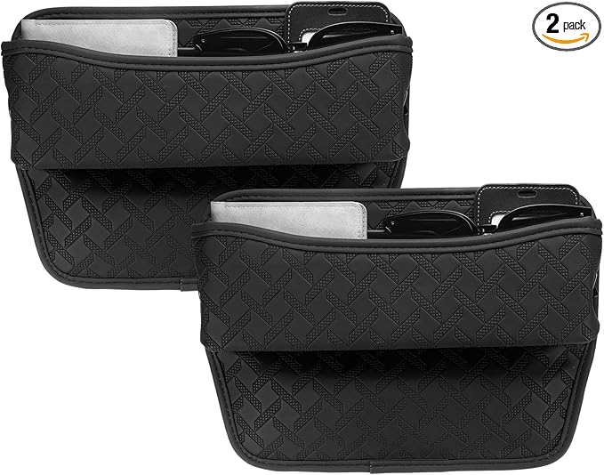 HARFINGTON 2pcs Car Seat Gap Filler Organizer 11.5 x 8 x 2.1 Inch Leather Universal Car Organizer Storage Box Between Seat and Console for Phone Sunglasses Keys, Black
