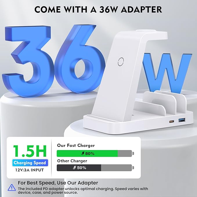 Wireless Charger for iPhone - 5 in 1 Charging Station for Multiple Devices Apple: Fast Wireless Charging Stand Dock for iPhone 17 16e 16 15 14 13 12 Pro Max Apple Watch Airpods(White)