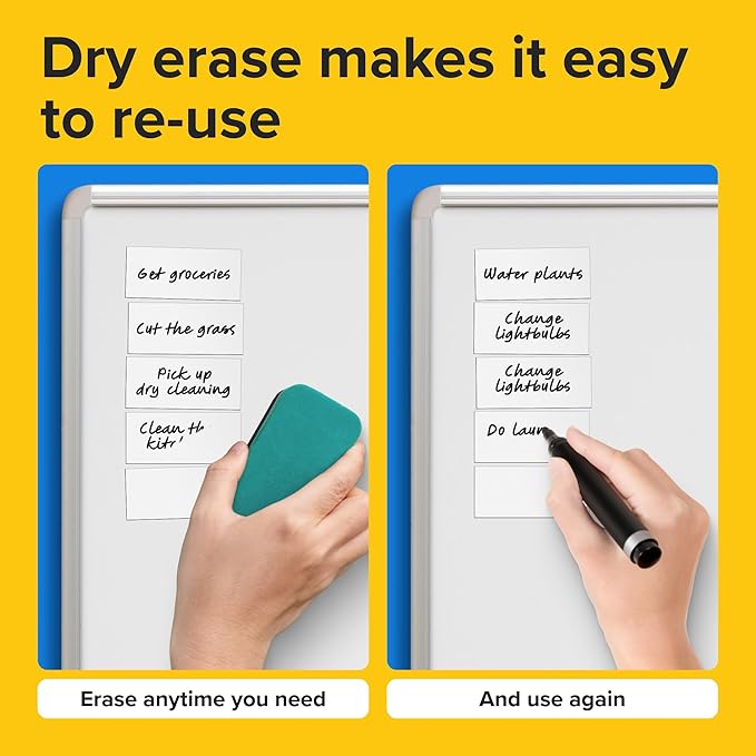 Dry Erase Magnetic Labels - Reusable Sticky Notes - Magnetic Notepads for Refrigerator (White, 50)