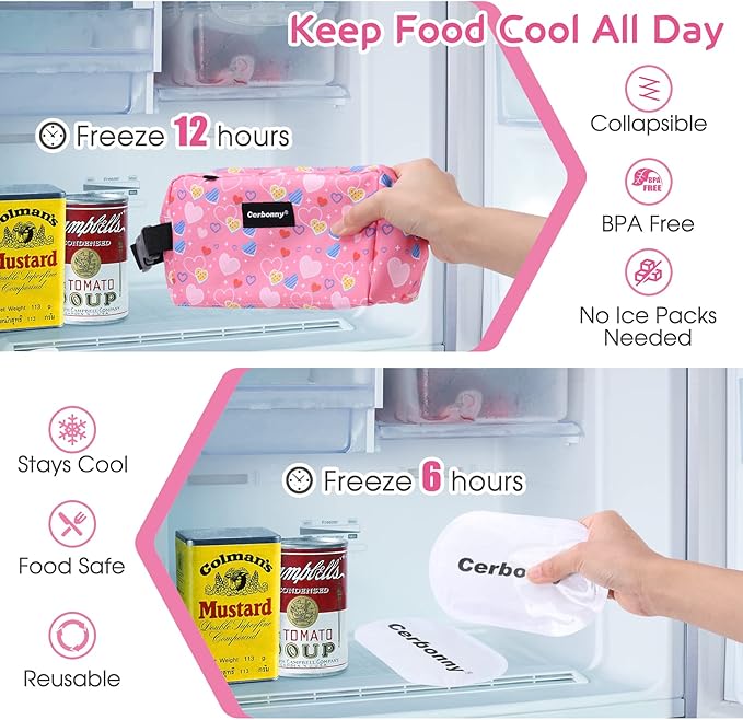 Cerbonny Freezable Lunch Bag, Pink-S, Unisex, PVC Material, 5 x 9 x 4 Inches, Keeps Food Cool
