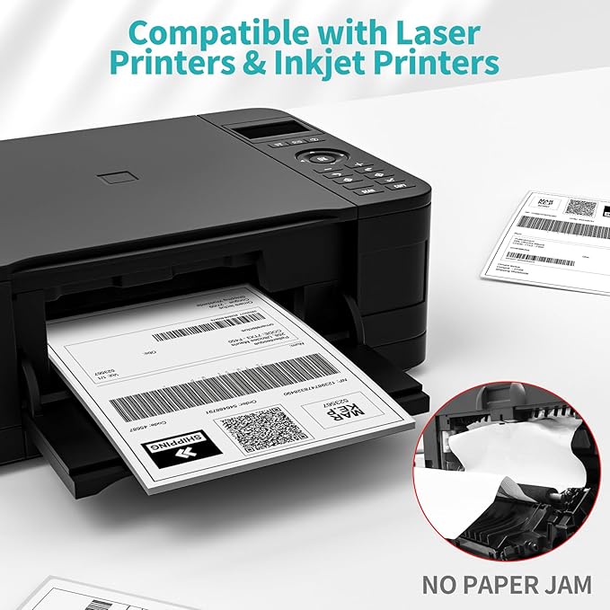 25 Sheets Sticker Paper Matte White, 8.5" x 11" Label Paper for Laser & Inkjet Printer, Full Sheet Label for Shipping Address Mailing