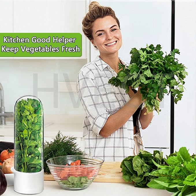 Herb Saver for Refrigerator, Herb Saver Pod Cilantro Containers for Refrigerator, Fresh Herb Keeper for Cilantro, Parsley, Asparagus, Mint, Keeps Greens Vegetables for 2-3 Weeks (Herb Keeper 3Pack)