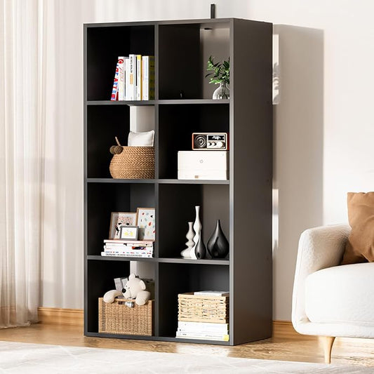 COMHOMA 8 Wood Cube Storage Organizer with Open Back and Removable Back Panels, 11In Black Cube Storage Bookshelf, Cubicle Shelf Bookcase for Home Office Bedroom Living Room, Vertical or Horizontal