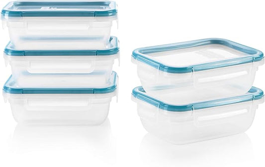 Snapware Total Solution 5-Pack (3-Cup) Plastic Food Storage Containers Set, Leakproof & Airtight Locking Lids Rectangular Tupperware, Non-Toxic BPA-Free Lids, Microwave Dishwasher Freezer Safe