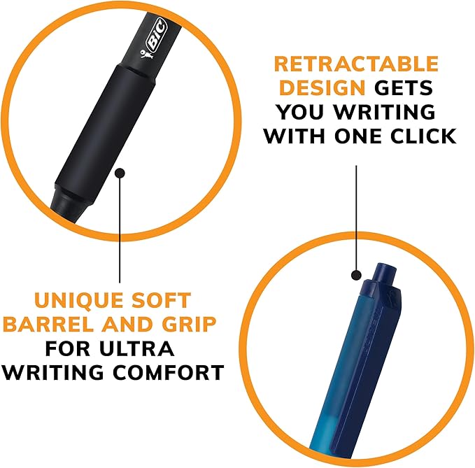 BIC Soft Feel Blue Retractable Ballpoint Pens, Medium Point (1.0mm), 12-Count Pack, Blue Pens With Soft-Touch Comfort Grip