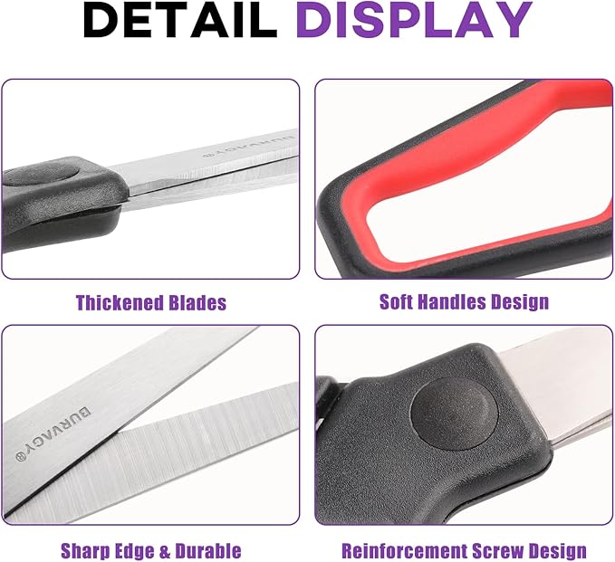 18Pack 8" Scissors All Purpose, Heavy Duty Scissors with Ultra Sharp Blades Comfort Grip Handles - For Office Home School Sewing Fabric Crafts, High/Middle School Student Teacher Scissor