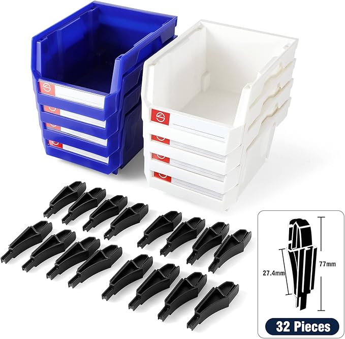Pe&Hui Storage Organizer Bins,Wall Mount Storage Parts Rack,Stackable Shop Tool Bins for store Screws,Small Parts,Office Supplies and other Accessories (8Pack Blue&White) …