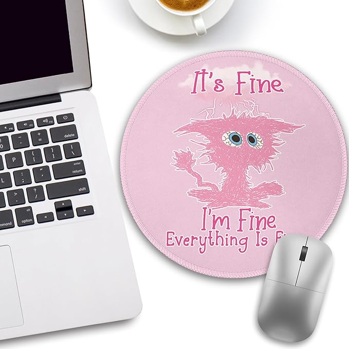 Pink Cat Mouse Pad, Funny Small Round Mouse Pads for Desk, Mini Travel Mousepad for Work Wireless Computer Laptop, Office Desk Accessories, 8.6 x 8.6 inch