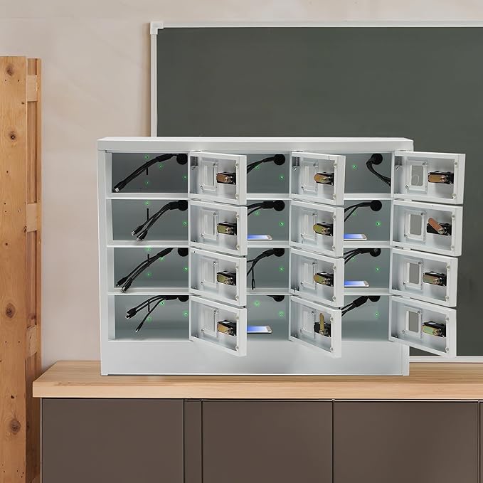 12 Slot Cellphone Charging Station Cell Phone Locker with Combination Lock, Cellphone Storage Cabinet with 3 in 1 QC3.0 Fast Charging Ports for Most Phones Tablets, for Office Classroom
