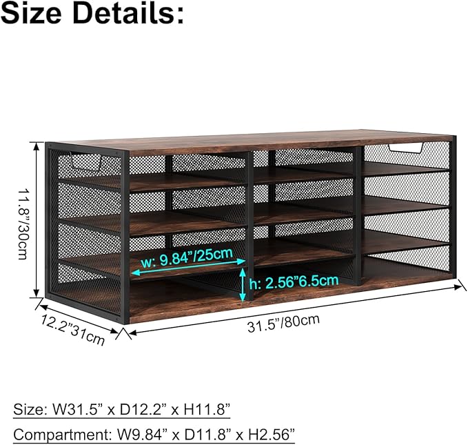 Mail Sorter Adjustable Holder, Countertop Literature Organizer, Student Mailbox for Classroom, Desktop Bill Paper Organizer for Office Home School, 12 Compartments, Brown