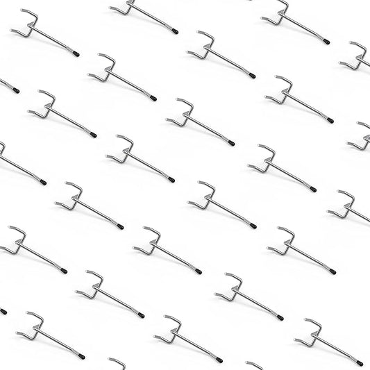 HUHOLE Pegboard Hooks 2 Inch 50PC, Ideal Garage Organization, Wall Storage Tool Organizer, Fit 1/4" 1/8" Peg Board with Plastic Tip (Silver, 2 Inch)