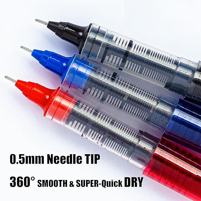 EYEYE 16 Packs Red Rollerball Pens, Liquid Ink Quick Dry Gel Pen, 0.5mm Fine Needle Nib for Taking Notes Doodling, School Office Home Supplies