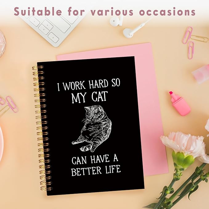 Lacama Funny Notebooks for Work, Cat Notebook, Gifts for Cat Lovers,160 Pages, Office Humor Gifts, Black School Office Supplies, 5.5"x8.3"I Work Hard So My Cat Can Have A Better Life Journal Notebook