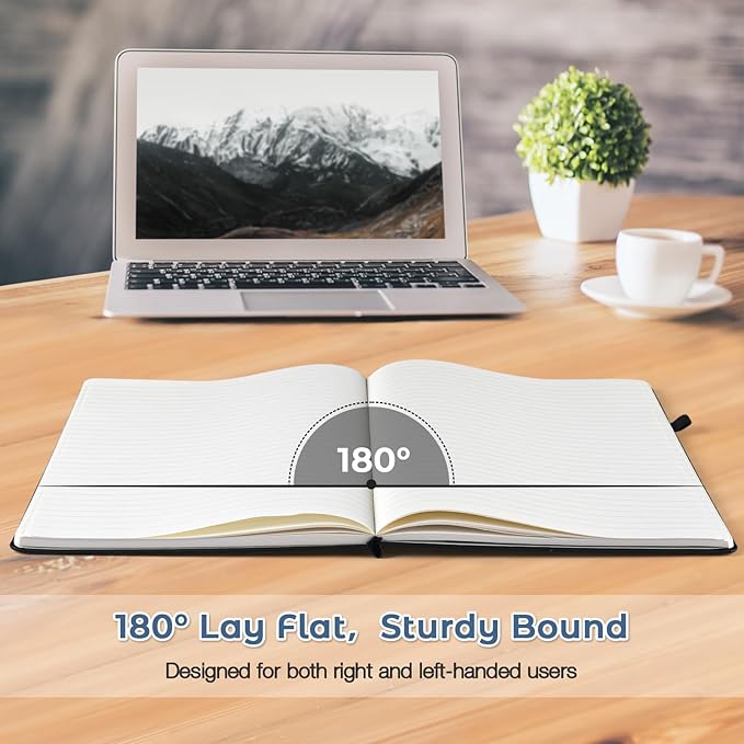 Lined Journal Notebook, 8.5" x 11" Hardcover Leather Notebook for Work, Wide Ruled Notebook Journal for Women Men, 192 Thick Paper, Lay Flat, 2 Pockets, A4 Large Journals for Writing, Blue Notebook