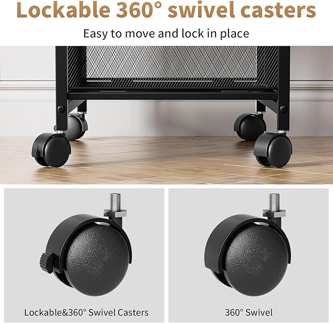 Marbrasse Rolling file cabinet with Handle, Mobile File Cabinet on Lockable Wheels, Office Filing Cabinet Organizer, Printer stand with Hanging File Folder Organizer for Home Office - Black