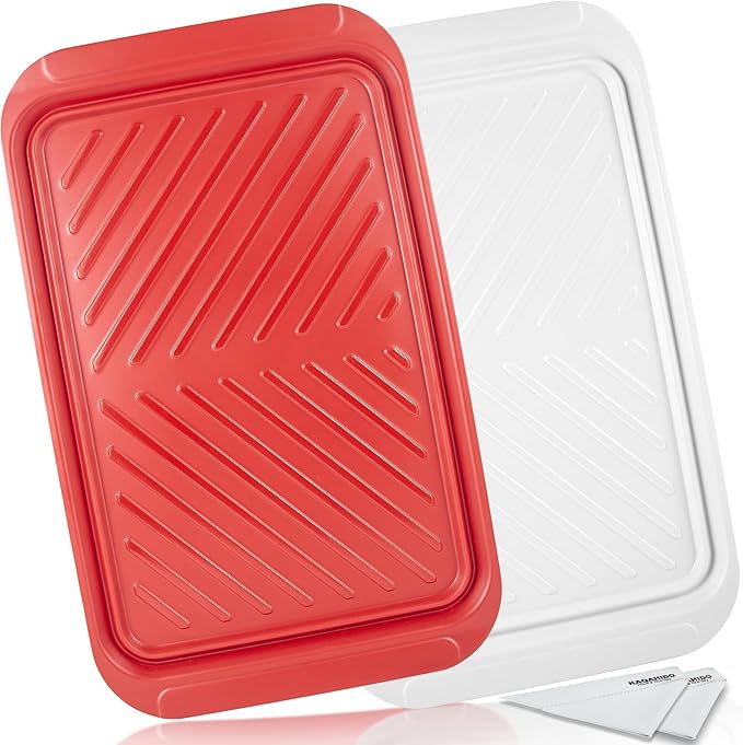 KAQAHIDO Grilling Prep and Serve Trays, BBQ Platter for Raw Meat Marinating and Finished Cooked Food, Melamine Serving Tray, Set of 2, Cleaning Pack Included