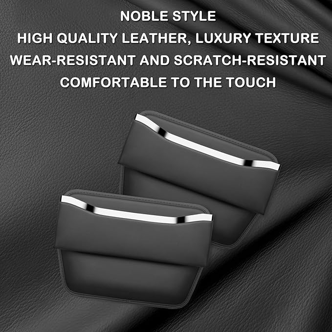HOLDCY Car Seat Gap Filler Organizer - Leather Console Side Pocket Seat Storage - Stylish and Practical Car Accessories for Cars,SUV,Truck (Black - 2 Pack)