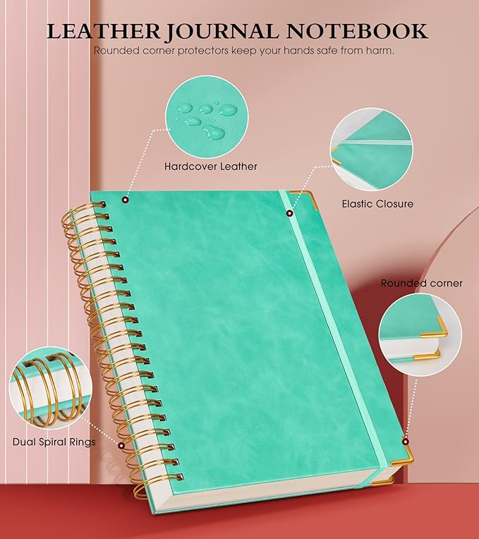 Spiral Notebook Journal 8.5” x 11”, 300 Pages Hardcover Leather Lined Journals for Women Men, A4 Large College Ruled Notebooks with 100 GSM Thick Paper, Spiral Journal for Writing Work School, Teal