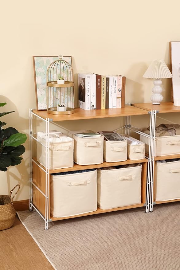 Decorative Basket Rectangular Fabric Storage Bin Organizer Basket with Handles for Clothes Storage (14.5 x 10.2 x 13.3, Beige)