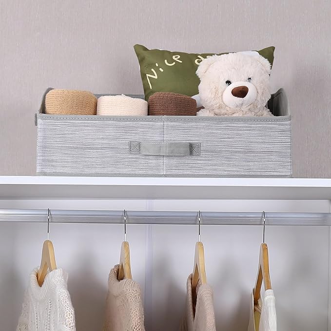 WUIKE Closet Organizers and Storage, Foldable Trapezoid Storage Bins with Handles, Clothes Storage Bins, Closet Shelf Organizer for Wardrobe, Light Gray/Slub Gary, Extra Large, 3-Pack