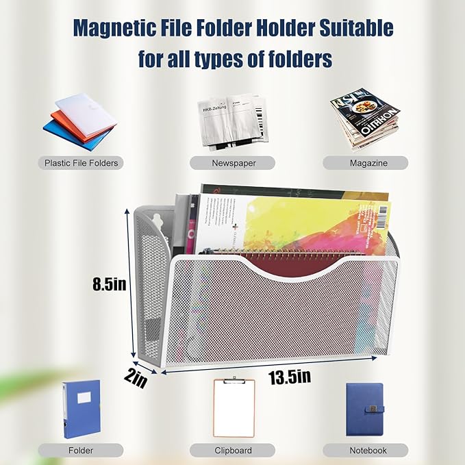 Magnetic File Holder 1 Pockets File Folder Organizer, Office Hanging Magazine Rack for File Cabinets, Magnetic Paper Holder, No Drilling Mail Organizer for Refrigerator, Office