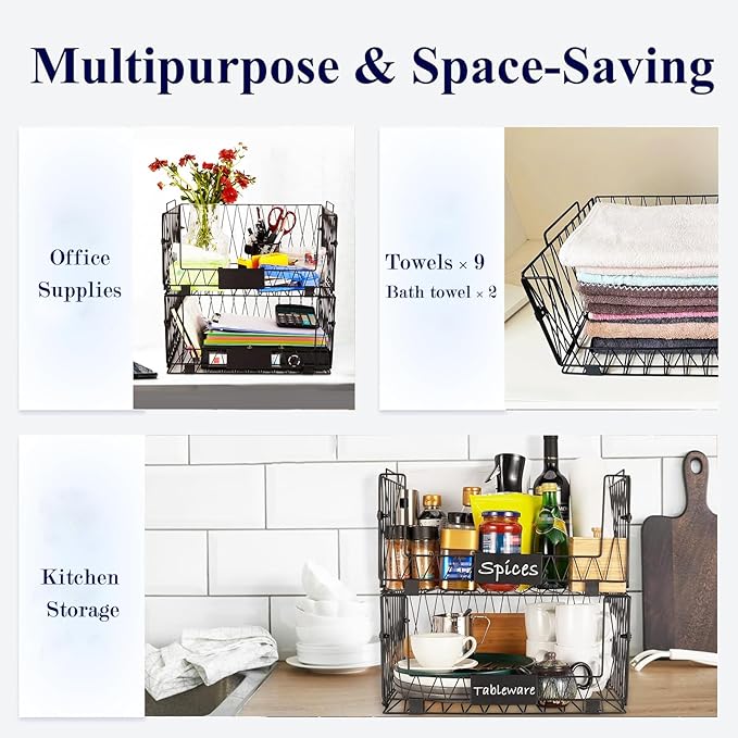 4 PACKS XXL Kitchen Organization and Storage Pantry Baskets, Fruit & Vegetable Basket for Kitchen Cabinet, Stackable Wire Baskets for Snack Chips Onion Potato Cans