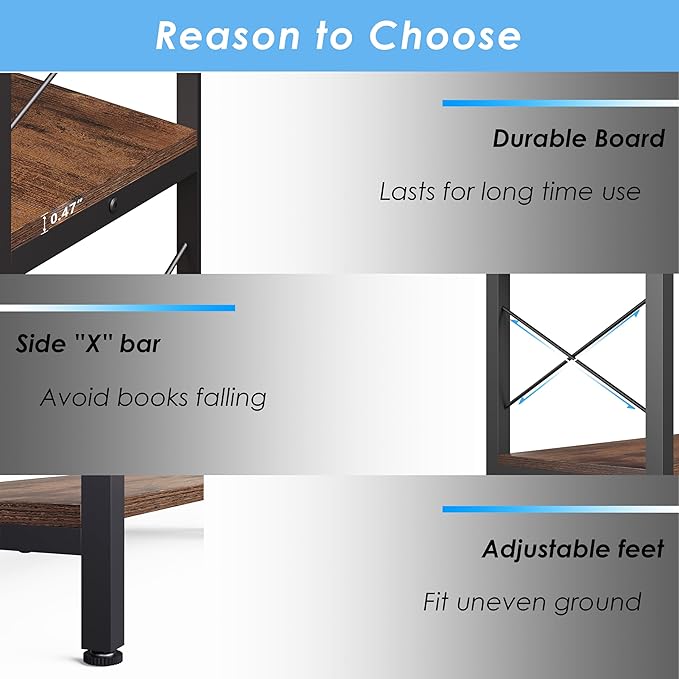 6-Shelf Corner Bookshelf, Vintage Industrial L Shaped Bookshelf Etagere Bookcase, Corner Shelf with Metal Frame Open Storage Rack Corner Book Shelf for Home Office Living Room (Retro Brown)