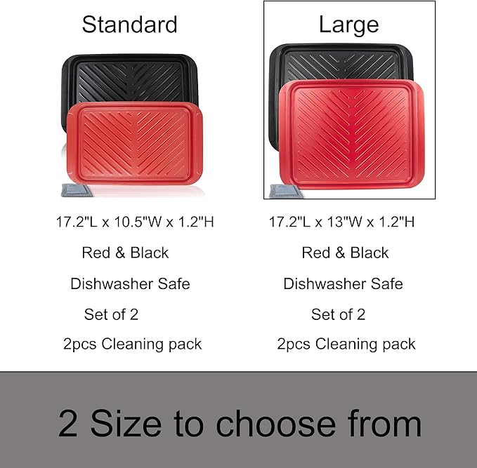 Large Grilling Prep and Serve Trays, BBQ Platter for Raw and Cooked Food, Melamine Serving Trays for Food, Set of 2, Black and Red, Napkin and Cleaning Clothes Included