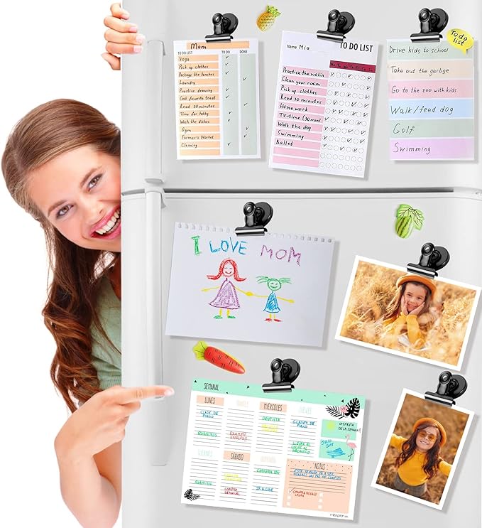 VNDUEEY 6 Pack Refrigerator Magnets Fridge Magnets, Black Magnetic Clips Whiteboard Magnets, Magnet Clips for Home and Office List Display