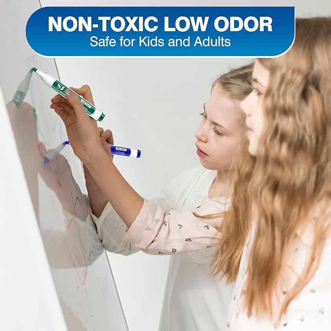 SFAIH Dry Erase Markers Chisel Tip with Magnetic Whiteboard Eraser, 48 Bulk 12 Assorted Colors White Board Markers for Teachers, Versatile Lines, 1s Quickly Dry, Perfect for Classroom and Office